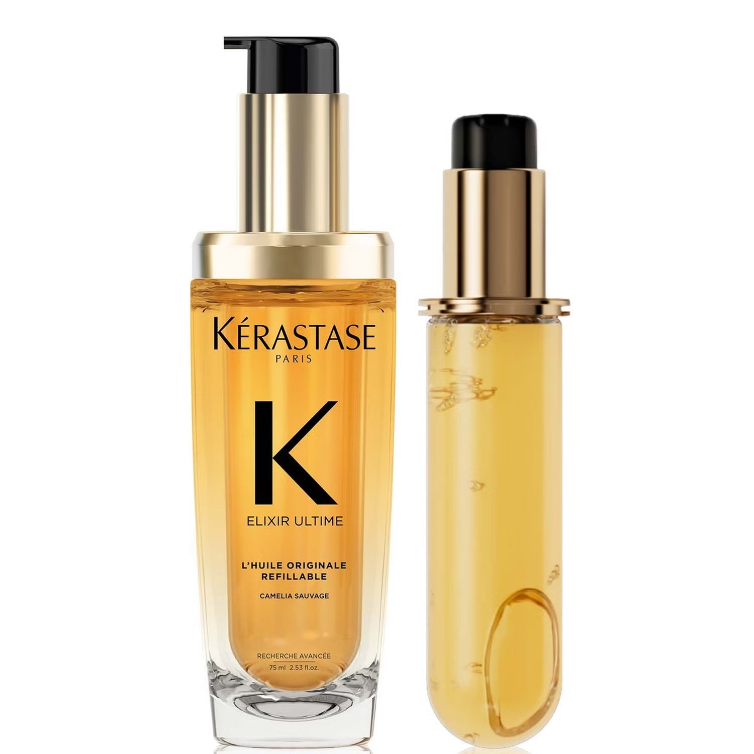 Kérastase Elixir Ultime Hair Oil Refill Capsule Nourishes Dull Hair For All Hair Types Strengthens and Protects Hair From Heat With Argan and Camellia Oil L'Huile Originale 75ml