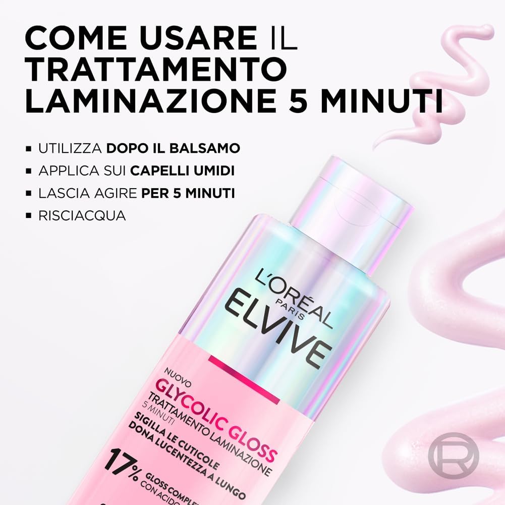 Elvive Glycolic Gloss Trattamento Laminazione 5 Minuti per Capelli Spenti