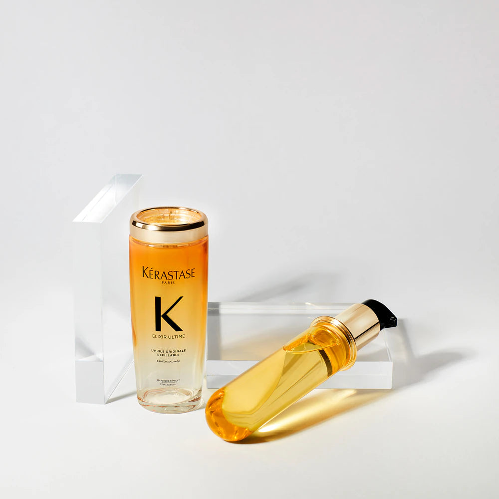 Kérastase Elixir Ultime Hair Oil Refill Capsule Nourishes Dull Hair For All Hair Types Strengthens and Protects Hair From Heat With Argan and Camellia Oil L'Huile Originale 75ml