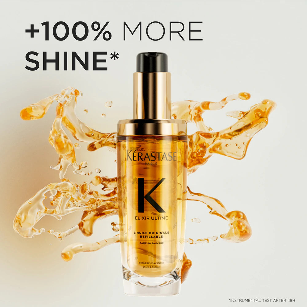 Kérastase Elixir Ultime Hair Oil Refill Capsule Nourishes Dull Hair For All Hair Types Strengthens and Protects Hair From Heat With Argan and Camellia Oil L'Huile Originale 75ml